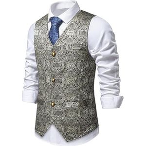 ZGXNYI Heren vintage pak vest vest vesten heren feest bruiloft prom (zilver, XXL)