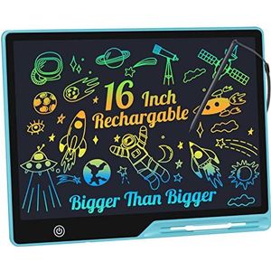 Toverbord, 16 inch, oplaadbaar, speelgoed, lcd schrijfbord voor kinderen, pedagogisch kinderspeelgoed, schrijftablet voor 2, 3, 4, 5, 6 jaar, Kerstmis, verjaardag, cadeaus, jongens en meisjes (Blauw)