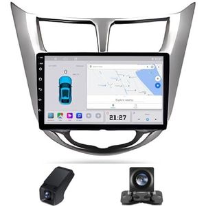 Android autoradio 2 Din geldt voor Hyundai Solaris 1 2010-2016 met Draadloze Carplay Android Auto GPS Navi WiFi 9 inch met Bluetooth FM+ Achteruitrijcamera/Stuurwielbediening(X1)