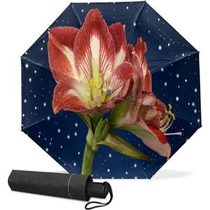 GISPOG Automatische opvouwbare paraplu, rood roze bloesem waterdichte compacte zon en regen reisparaplu's voor dames en heren, 1 kleur, Eén maat
