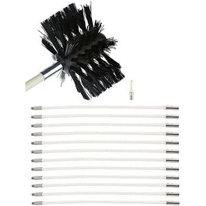 Schoorsteenreinigingsborstelset Met Flexibele Nylon Staven + Borstelkop + Lange Houten Borstel + Opbergtas, Set For Het Reinigen Van Luchtkanalen Schoorsteenreinigingsset(12 Rods,410mm)