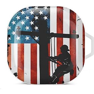 Lineman Amerikaanse vlag elektrische kabel lijnwachter oordopjes hoesje compatibel met Samsung hard shell beschermhoes wit stijl