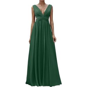 Diepe V-hals Prinses Bruidsmeisjes Jurken Chiffon Galajurken met Split Formele Avondjurk ZM195, Emerald Groen, 32