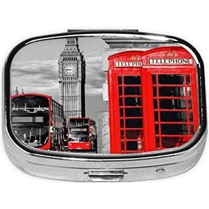 Mini vierkante pillendoos, medicijnorganisator, Engeland, Verenigd Koninkrijk, Londen, draagbare EHBO-doos, reispillendoos met 2 compartimenten, kleine pillendoos voor zak of portemonnee