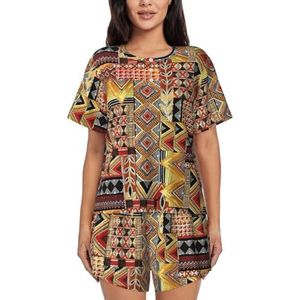 YQxwJL Afrikaanse Textiel Patchwork Print Vrouwen Pyjama Sets Shorts Korte Mouw Lounge Sets Nachtkleding Casual Pjs Met Zakken, Zwart, S