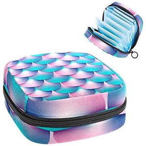 Zeemeermin Staart Achtergrond Periode Pouch Draagbaar,Tampon Opbergtas voor Maandverband, Meerkleurig, 4.7x6.6x6.6 in/12x17x17 cm