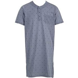 Lucky Heren nachthemd korte mouwen ruiten zak slaapshirt knopen borstzak, antraciet, XL