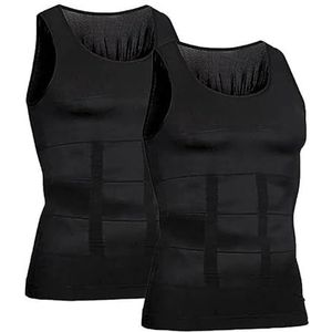 2 stuks compressieshirt for heren, mouwloos, afslankvest, tanktop, bodysuit, buikspieren, shapewear(Black,3XL)
