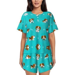 YJxoZH Cartoon Beagle Hond Print Womens Zomer Pyjama Sets Nachtkleding Dames Korte Mouw Nachtkleding Pjs Lounge Met Zakken, Zwart, XL