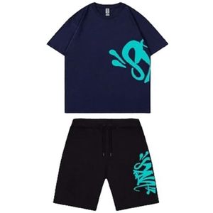Syna World Shorts T-shirt Voor Heren,2-delige Katoenen Korte Broekset Dames,Zwart Wit,Zomer Korte Trainingspakset Voor Volwassenen En Kinderen,Sweatshirt Sportpak (Color : 8, Grootte : XL)