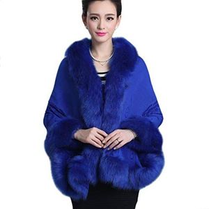 ZKOOO Dames Faux Fur Winter Warm Vest Poncho Dikke Wrap Sjaal Mantel Jas Luxe Trui Cape Bovenkleding Overjas voor Bruiloft Avond Party, koningsblauw, one size