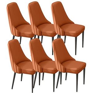 BAKULI PU lederen eetkamerstoelen set van 6 keuken huishoudelijke bureaustoel hoge rug gewatteerde zachte zitting stevige ijzeren kunst metalen poten (oranje geel, zwarte voeten)