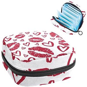 Valentine-S Day Red Lips Periode Pouch Draagbaar, Tampon Opbergtas voor Maandverband, Meerkleurig, 4.7x6.6x6.6 in/12x17x17 cm