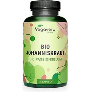 Vegavero BIO Sint-Janskruid | met BIOLOGISCHE Passiebloem | BIOLOGISCHE extracten uit Europa | Laboratorium getest | Hypericine - Flavonoïden | Veganistisch - zonder toevoegingen