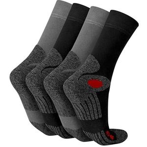 Celodoro 4 paar wandelsokken, werksokken en sportsokken, versterkte uniseks sokken voor dames en heren, ademende functionele anti-transpiratiesokken voor sport, wandelen, werk, zwart/grijs, 39-42 EU