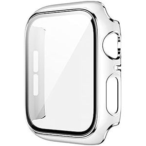 DYPERO Glas + hoes voor Apple Watch Case 45 mm 41 mm 44 mm 40 mm tweekleurige schermbeschermer bumper iWatch serie 8 7 6 SE 5 4 3 42 mm 38 mm (kleur: wit zilver, maat: serie 4 5 6 SE 40 mm)
