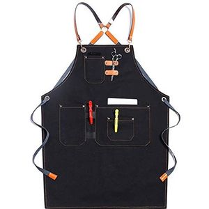 GPDNBIEU, Schorten for mannen, werkschort canvas schort werkplaats gereedschap met verstelbare bandjes for kapper, keuken, tuinman, café(Black)
