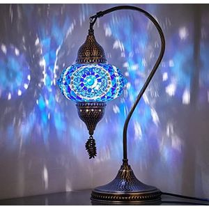 CopperBull - Lamp voor bureau of nachtkastje, zwanenhals, kap met handgemaakte mozaïek in stijl van Tiffany, Marokkaans, Turks