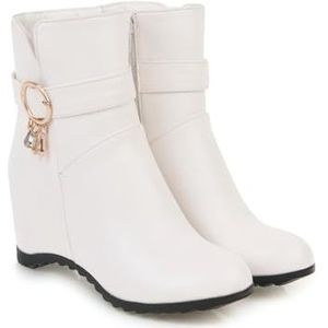 Dames Enkellaarsjes Met Strassgesp Vintage Sleehak Korte Laarzen Winter Warm Suède Enkellaarsjes Vrijetijdslaarzen Met Rits Elegante Enkelschoenen for Feest (Color : White, Size : 36 EU)