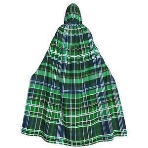 WURTON Blauwe en groene Schotse tartan mystieke mantel met capuchon voor mannen en vrouwen, ideaal voor Halloween, cosplay en carnaval, 185 cm