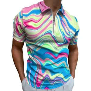 Kleurrijke Abstracte Aquarel Half Zip-up Polo Shirts Voor Mannen Slim Fit Korte Mouw T-shirt Sneldrogende Golf Tops Tees M