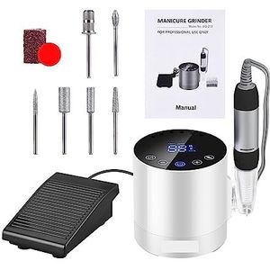 Nagelvijl elektrisch, 35000 RPM nagelboormachine, LED-display elektrische nagelschuurmachine, instelbare snelheidsmolen for manicure met voetpedaal nagelgereedschap
