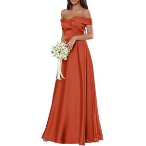 HPPEE Off-shoulder satijnen bruidsmeisjesjurken voor dames, mouwloos, A-lijn baljurk lange galajurk, Verbrand Oranje, 34
