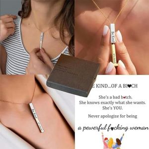 DRNSYHX Women's Choker Necklaces Necklace For Girl Be Kind Of A Bitch - Hidden Message Necklace, Be Kind Of A Bitch - 3d Engraving Vertical Bar Necklace, Stainless Steel Encouragement Mantra Pendant