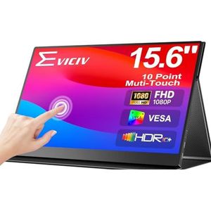 EVICIV Draagbare Monitor Touchscreen, 15,6 inch Portable Screen Oogbescherming 1080p 1500:1 FHD Ultradun Tweede Scherm met HDMI USB C voor Laptop/Telefoon/Gameconsole