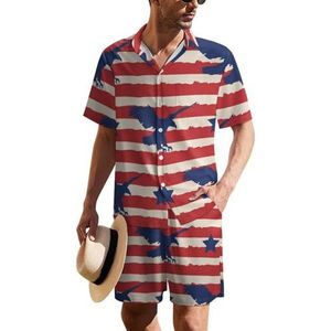 USA Eagle Pattern Hawaiiaanse pak voor heren, set van 2 stuks, strandoutfit, shirt en korte broek, bijpassende set