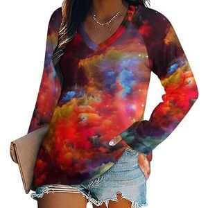 Mooie Regenboogkleuren Vrouwen Lange Mouw V-hals T-shirts Herfst Tops Trui Tuniek Tee voor Leggings