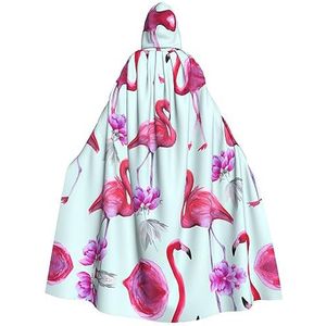 EdWal Roze flamingo's print carnaval cape met capuchon capes heks kostuum vampier mantel tovenaar gewaad cosplay kostuum