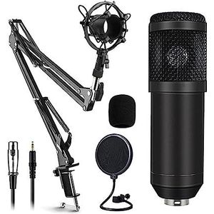Geluidskaartset, Microfoonkits met live-geluidskaart (optioneel), ophangschaararm, shockmount en popfilter for studio-opnames(Style A Black)