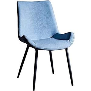 GEIRONV 1 stuks moderne eetkamerstoel, metalen voeten kantoor vergaderzaal receptie stoel PU lederen rugleuning keukenstoel Eetstoelen (Color : Blue, Size : 45x49x84cm)