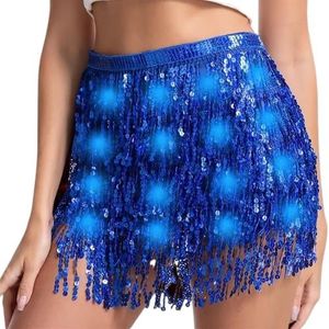 AYWTIUN Kwastje Rok Vrouwen Lace-up Pailletten Kwastjes Wrap Mini Rok Buikdans Hip Sjaal Glitter Taille Ketting Podium Prestaties Kostuums Rokken, Donkerblauw, Eén maat