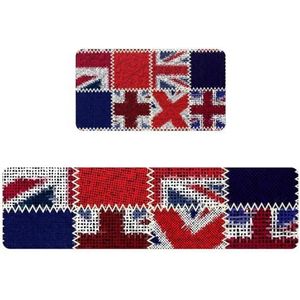 VAPOKF 2 stuks keukenmat Britse vlag patchwork, antislip wasbaar vloertapijt, absorberende keukenmat loper tapijt voor keuken, hal, wasruimte
