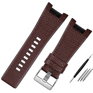 Lederen armband compatibel met Diesel Watch Strap Notch Watch Band compatibel met DZ1216 DZ1273 DZ4246 DZ4247 DZ287 3 2mm heren horlogeband (Color : Litchi Brown silver, Size : 32mm)