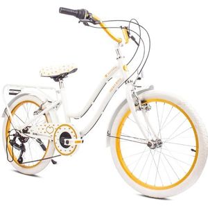 Heart Bike Fiets voor een meisje van 6 tot 10 jaar, 20 inch, 6 versnellingen Shimano, kinderfiets in hoogte verstelbaar (Wit goud)