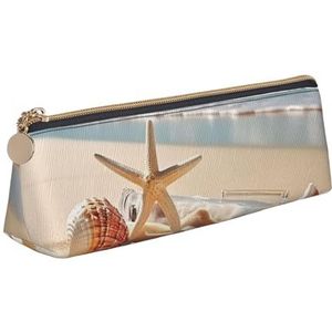FHEBNDS Mooie strand en zeeschelp make-up tas voor vrouwen mannen grote etui esthetische potlood etui munt zakje lederen cosmetische tas met rits kantoor organisator reizen essentials