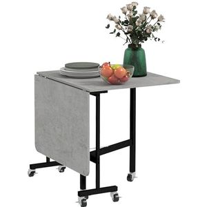 HOMCOM Eettafel, inklapbare keukentafel met wieltjes, stalen poten, klaptafel voor 4-6 personen, eetkamertafel voor kleine ruimtes, keuken, eetkamer, 120 x 80 x 73 cm, grijs