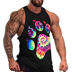 Tie Dye Animal Paw Print Heren Tanktop Grafische Mouwloze Bodybuilding Tees Casual Strand T-Shirt Grappige Gym Spier