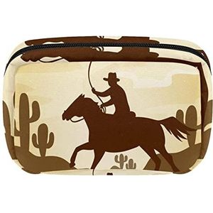 Cosmetische Rits Pouch Makeup Bag Reizen Waterdichte Toiletry Zakken voor Vrouwen Silhouet Cowboy Rijden, Meerkleurig, 17.5x7x10.5cm/6.9x4.1x2.8in