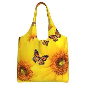 YIFEIWSHH Gele Bloemen Vlinders Extra Grote Capaciteit Schouder Canvas Tas Voor Winkelen Reizen Dagelijks Gebruik, Zwart, Eén maat