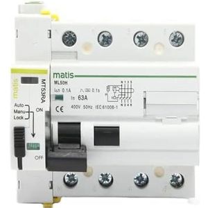 Aardlekschakelaar, Fi stroomonderbreker, 16 A 30 MA 3P N Fi-schakelaar, RCBO 6KA MCB, aardlekschakelaar, AC 400 V, met lekstroombeveiliging, overbelasting en kortsluitbeveiliging, DIN-railmontage