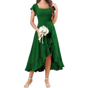 HPPEE Flutter Mouw Chiffon Bruidsmeisjesjurken voor Vrouwen Vierkante Hals Korte Avond Formele Jurk, Emerald Groen, 32