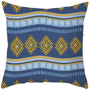 Ethereval Linnen decoratieve kussenslopen voor bank kussen rits abstract geometrisch patroon Indiase stijl wit geel blauw - 45 x 45 cm