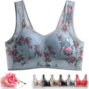 Ice Silk Lace Cooling Comfort BH, Beugelloze Super-gather BH, US X-Large Regular(Blue,4X-Large)