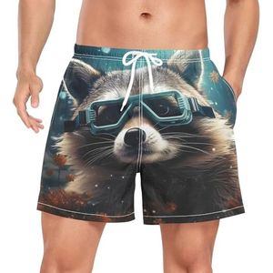 Niigeu Pop Star Raccoon Bear zwembroek voor heren, sneldrogend, met zakken, Leuke mode, L