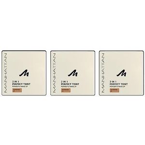 Manhattan Perfect Teint Powder & Make-up, SunBeige 21, 3 stuks (3 x 9 g)