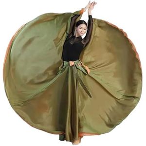 Flamencorok for vrouwen, 720 graden, volle cirkelvormige swingrok, Spaans danskostuum, volwassen, vloeiende, geplooide gelaagde rok for optredens, Halloweenfeest, rode krijtthema-outfit(Greenred_95cm)